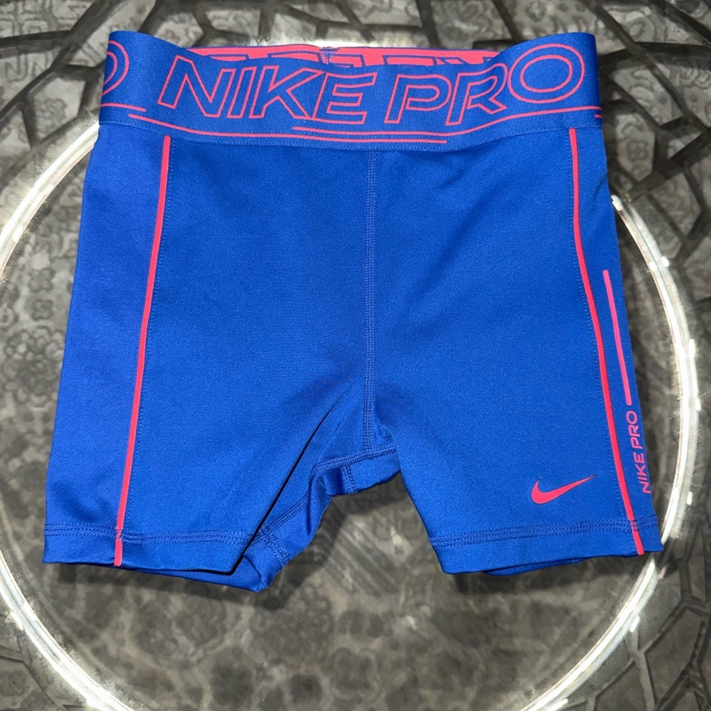 Nike Kids Pro Blue Shorts with Pink Accents